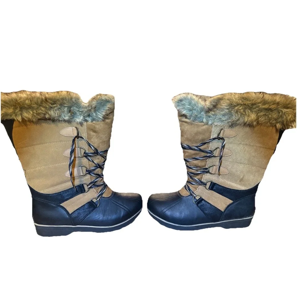 Rugged Outback Women's Boots Size 10 – Black &‎ Brown with Faux Fur Trim